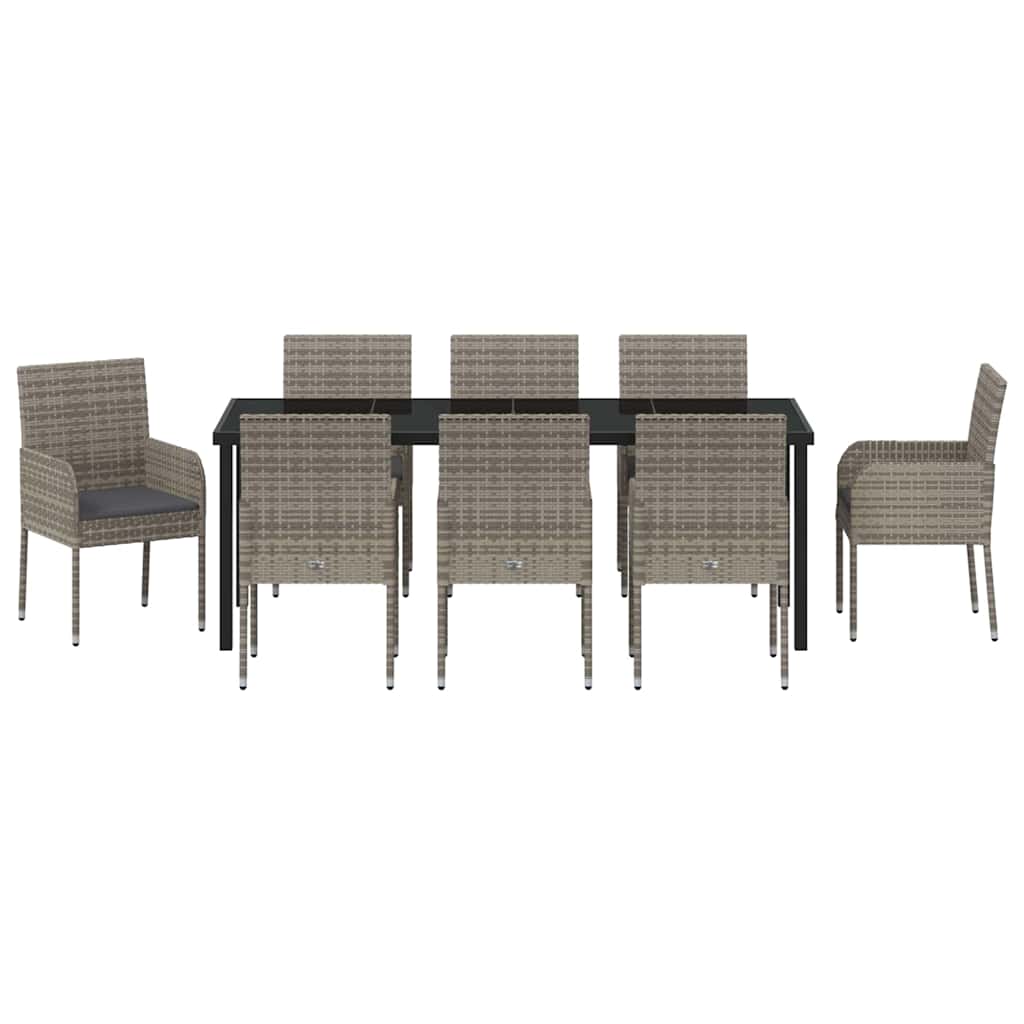 Tuin eettafelset met kussen 9 pcs Grijs poly rattan – afbeelding 7