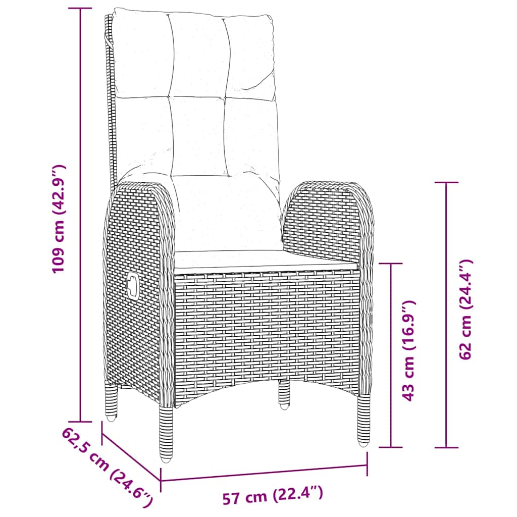Tuin eettafelset met kussen 3 pcs Zwart poly rattan – afbeelding 10
