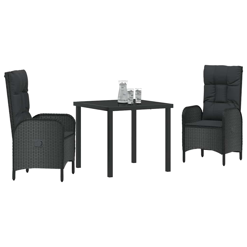 Tuin eettafelset met kussen 3 pcs Zwart poly rattan – afbeelding 3