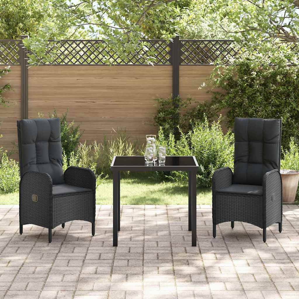 Tuin eettafelset met kussen 3 pcs Zwart poly rattan – afbeelding 4