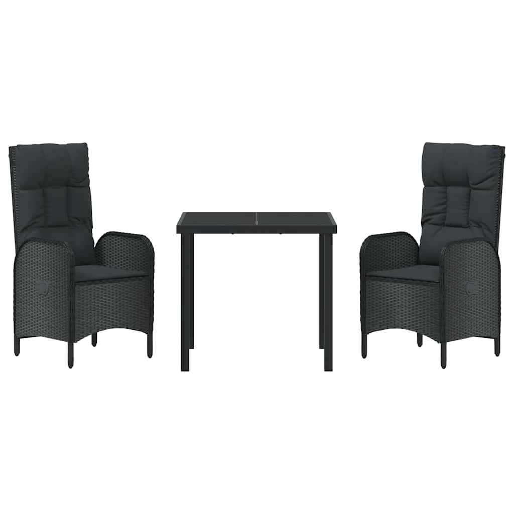 Tuin eettafelset met kussen 3 pcs Zwart poly rattan – afbeelding 7