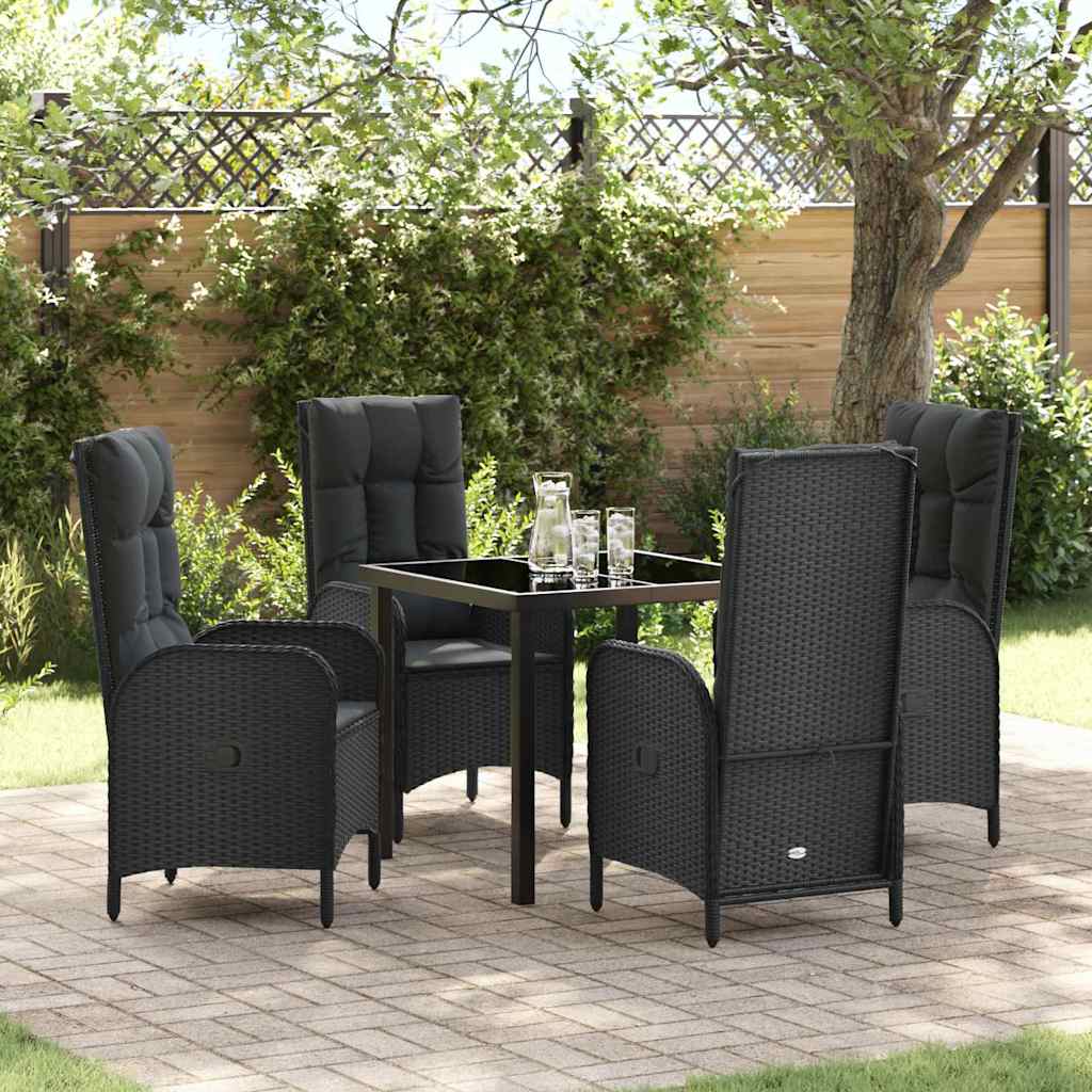 Tuin eettafelset met kussen 5 pcs Zwart poly rattan – afbeelding 1