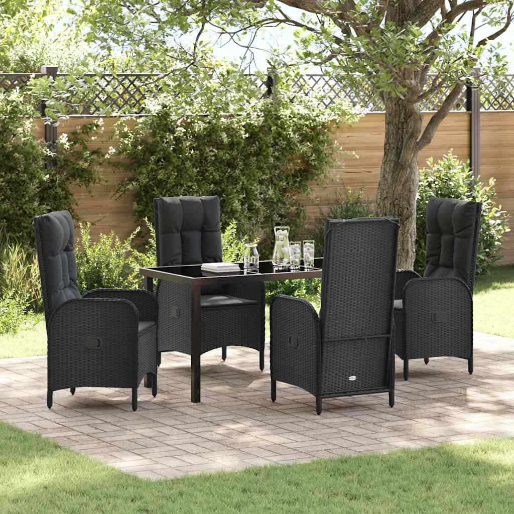 Tuin eettafelset met kussen 5 pcs Zwart poly rattan – afbeelding 1