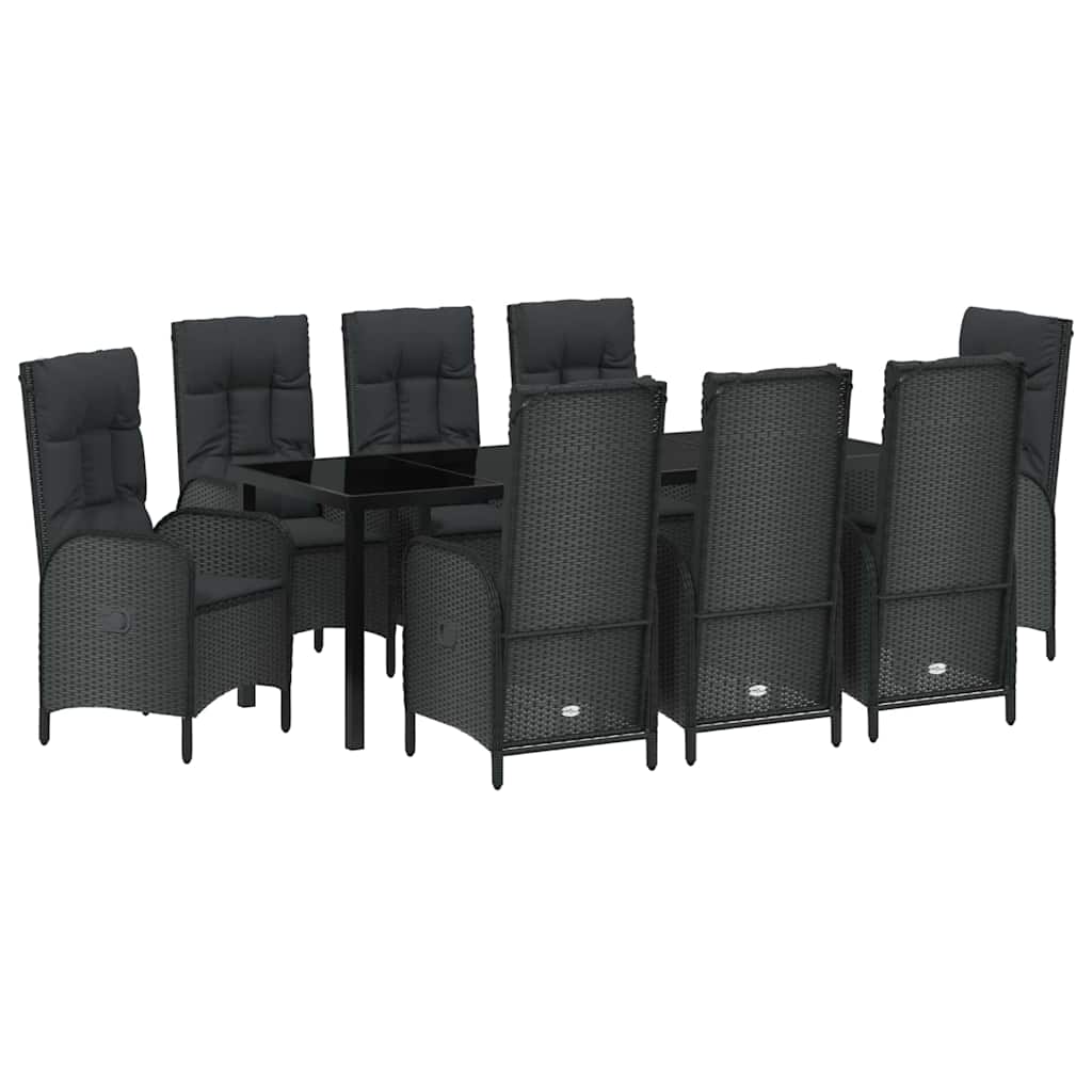 Tuin eettafelset met kussen 9 pcs Zwart poly rattan – afbeelding 2