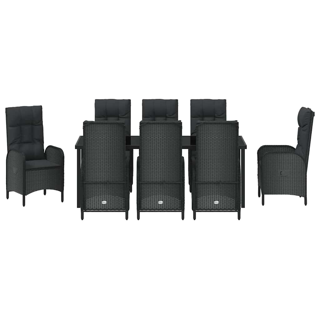 Tuin eettafelset met kussen 9 pcs Zwart poly rattan – afbeelding 7