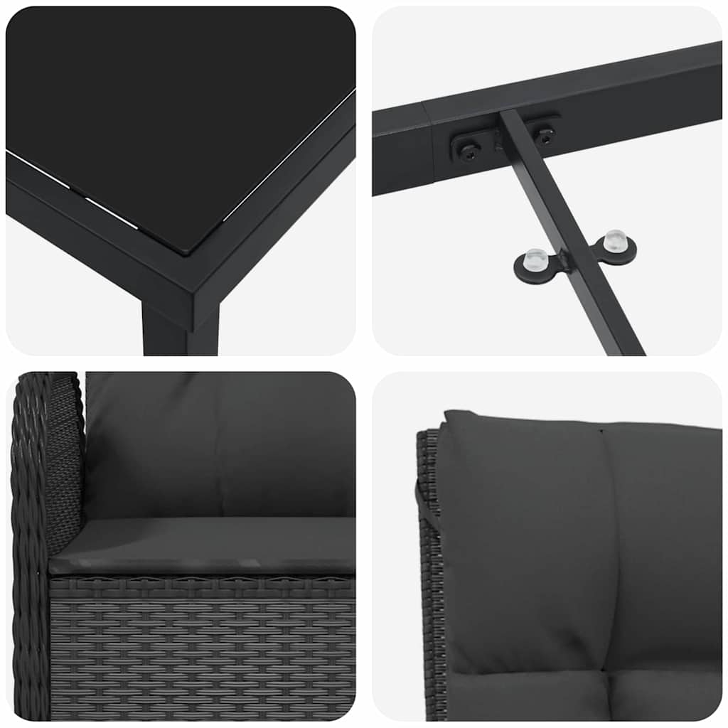 Tuin eettafelset met kussen 9 pcs Zwart poly rattan – afbeelding 9