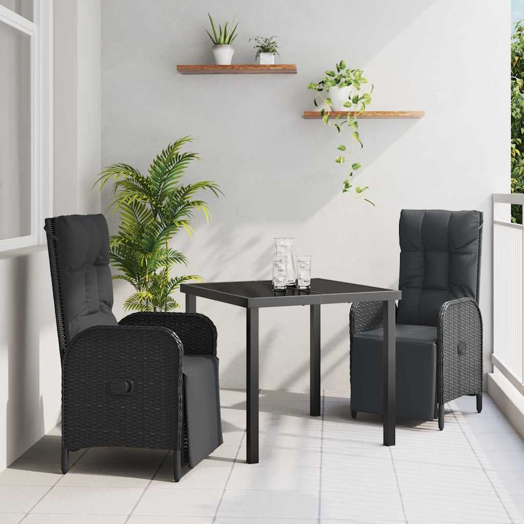 Tuin eettafelset met kussen 3 pcs Zwart poly rattan – afbeelding 1