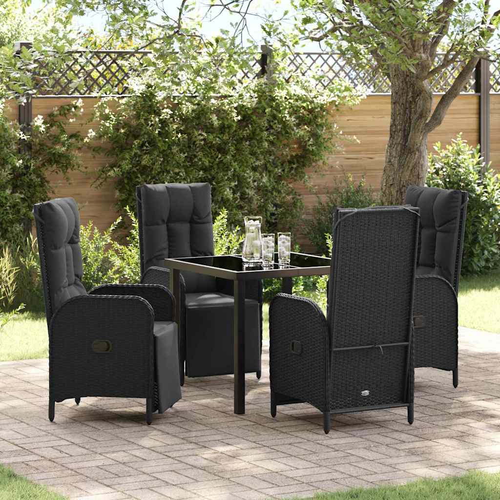 Tuin eettafelset met kussen 5 pcs Zwart poly rattan – afbeelding 1