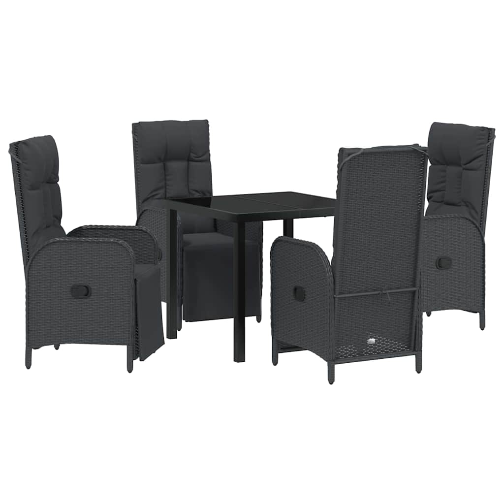 Tuin eettafelset met kussen 5 pcs Zwart poly rattan – afbeelding 2