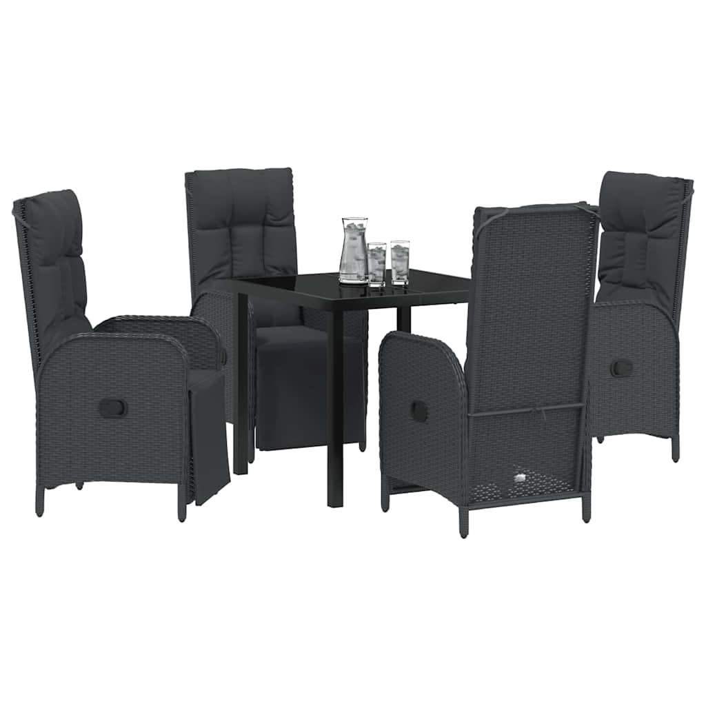 Tuin eettafelset met kussen 5 pcs Zwart poly rattan – afbeelding 3