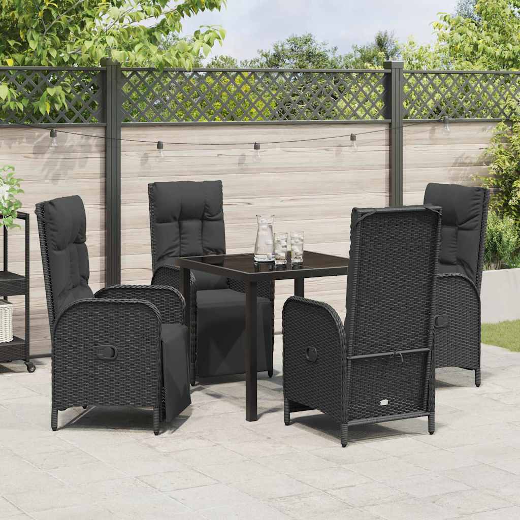 Tuin eettafelset met kussen 5 pcs Zwart poly rattan – afbeelding 4