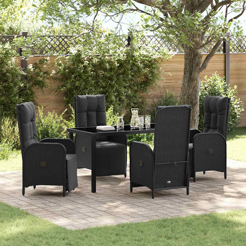Tuin eettafelset met kussen 5 pcs Zwart poly rattan – afbeelding 1
