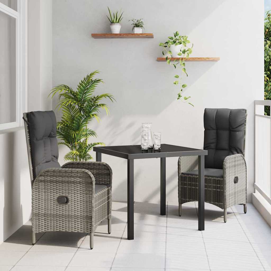 Tuin eettafelset met kussen 3 pcs Grijs poly rattan – afbeelding 1