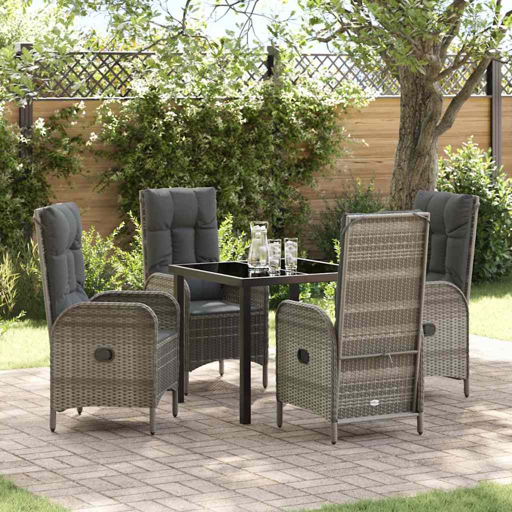 Tuin eettafelset met kussen 5 pcs Grijs poly rattan – afbeelding 1