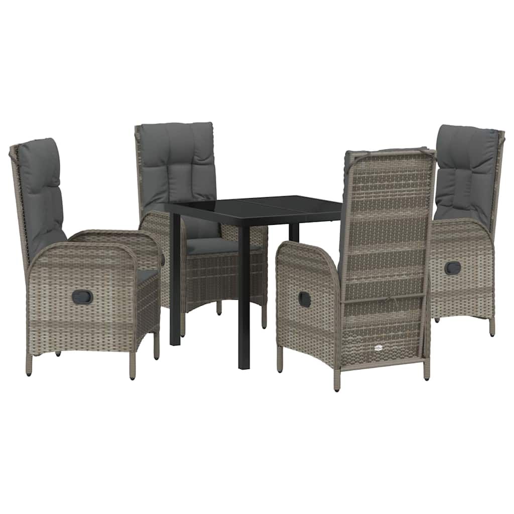 Tuin eettafelset met kussen 5 pcs Grijs poly rattan – afbeelding 2