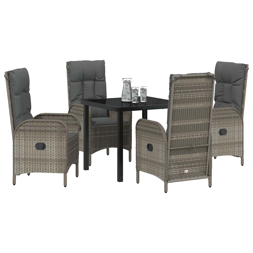 Tuin eettafelset met kussen 5 pcs Grijs poly rattan – afbeelding 3