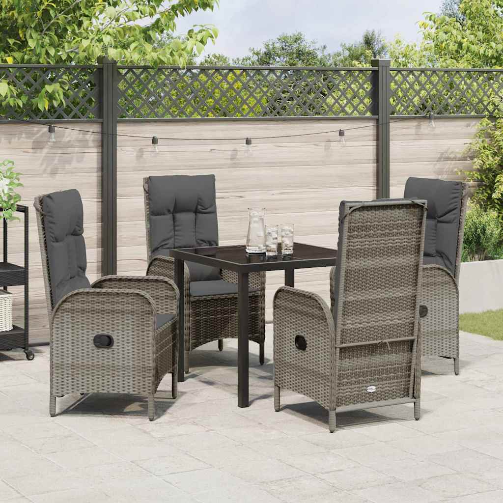 Tuin eettafelset met kussen 5 pcs Grijs poly rattan – afbeelding 4