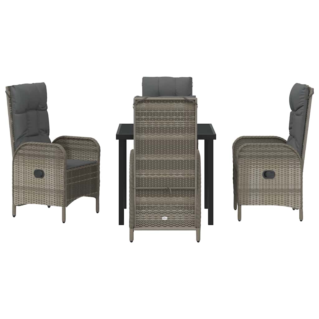 Tuin eettafelset met kussen 5 pcs Grijs poly rattan – afbeelding 7