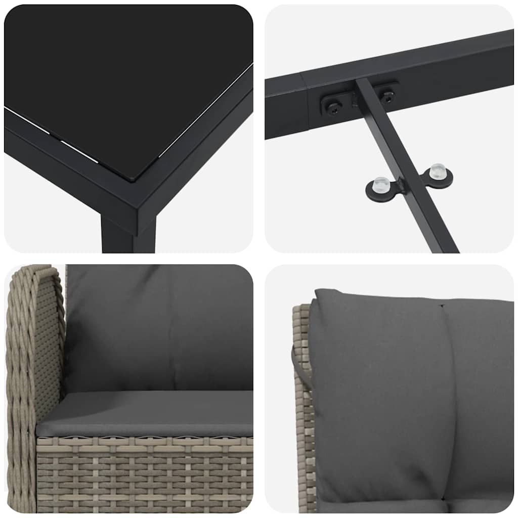 Tuin eettafelset met kussen 5 pcs Grijs poly rattan – afbeelding 9