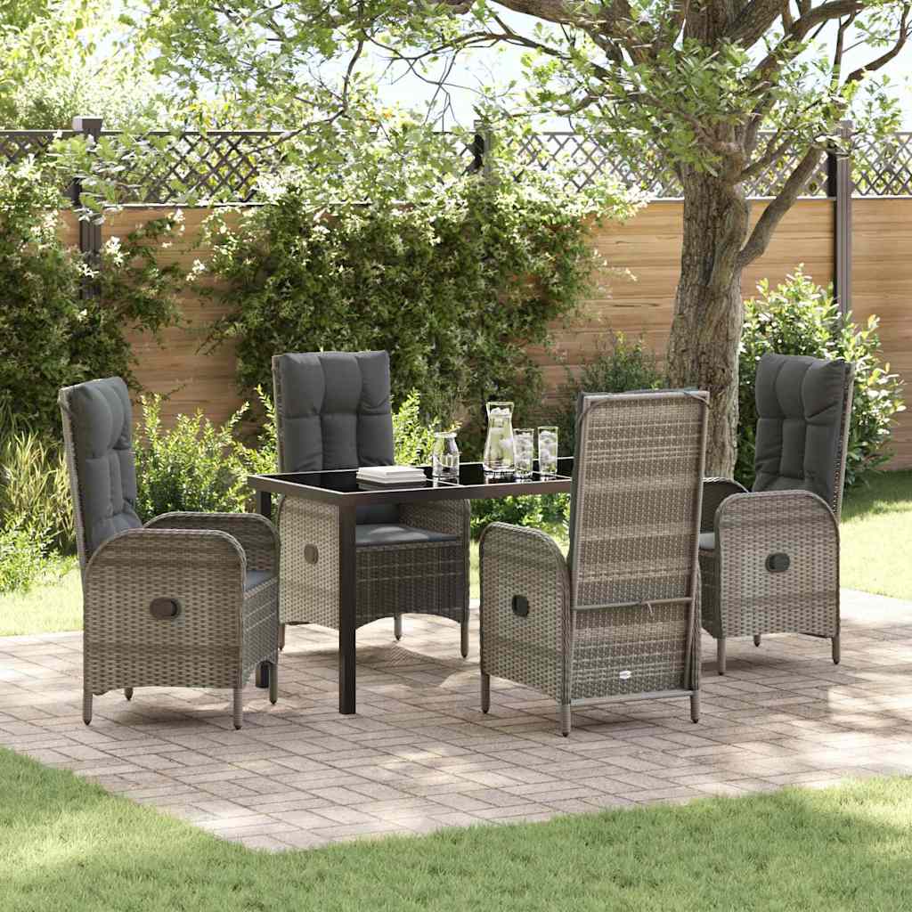 Tuin eettafelset met kussen 5 pcs Grijs poly rattan – afbeelding 1