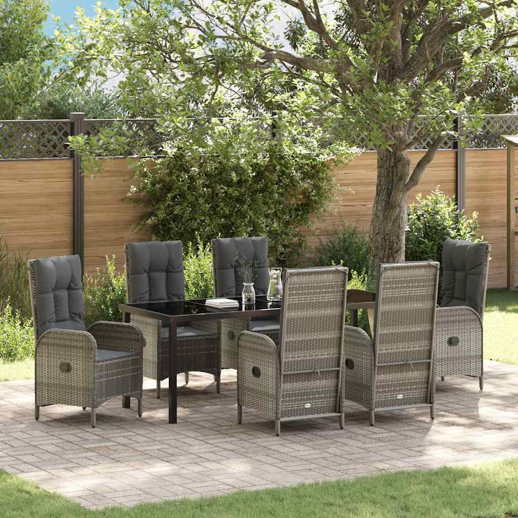 Tuin eettafelset met kussen 7 pcs Grijs poly rattan – afbeelding 1