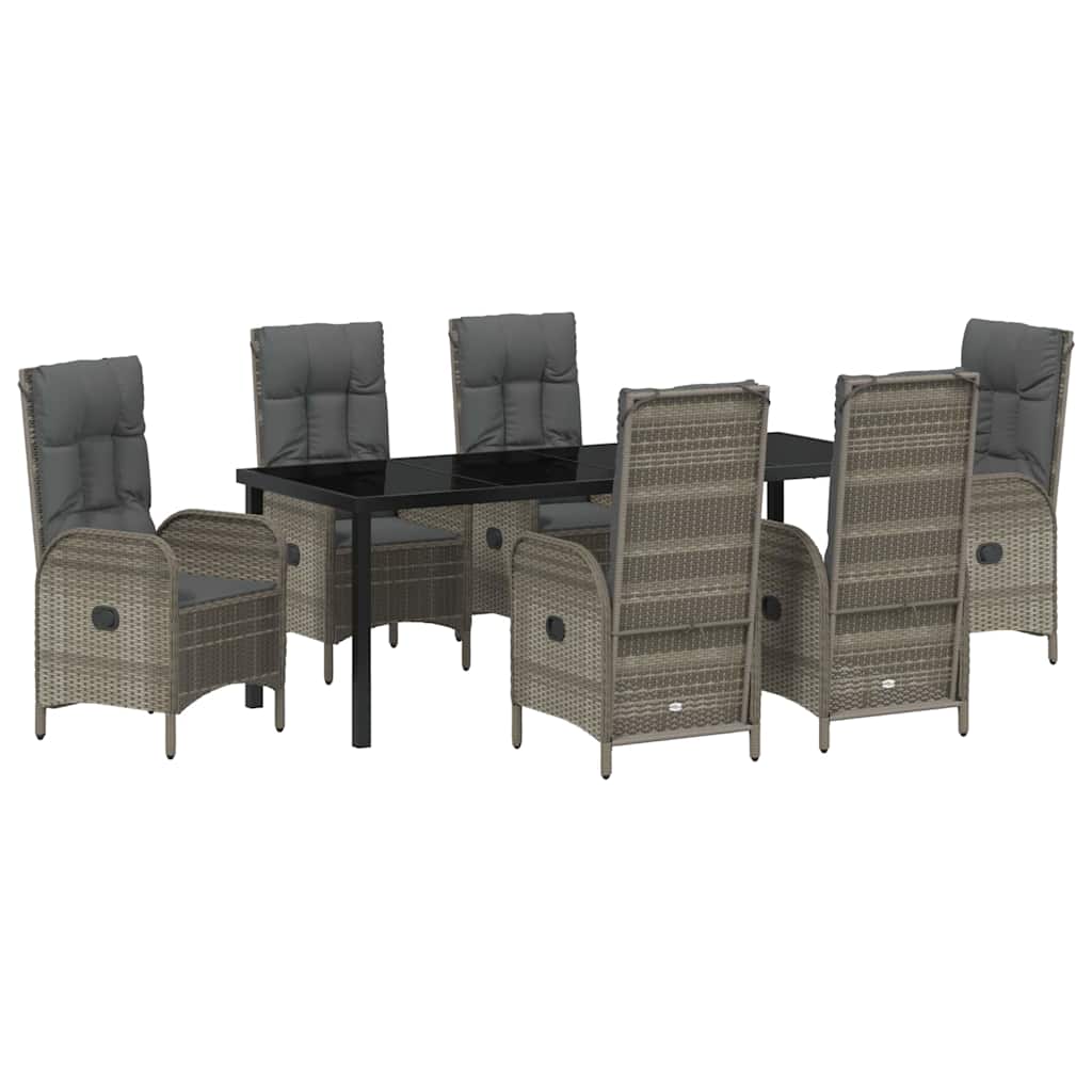 Tuin eettafelset met kussen 7 pcs Grijs poly rattan – afbeelding 2