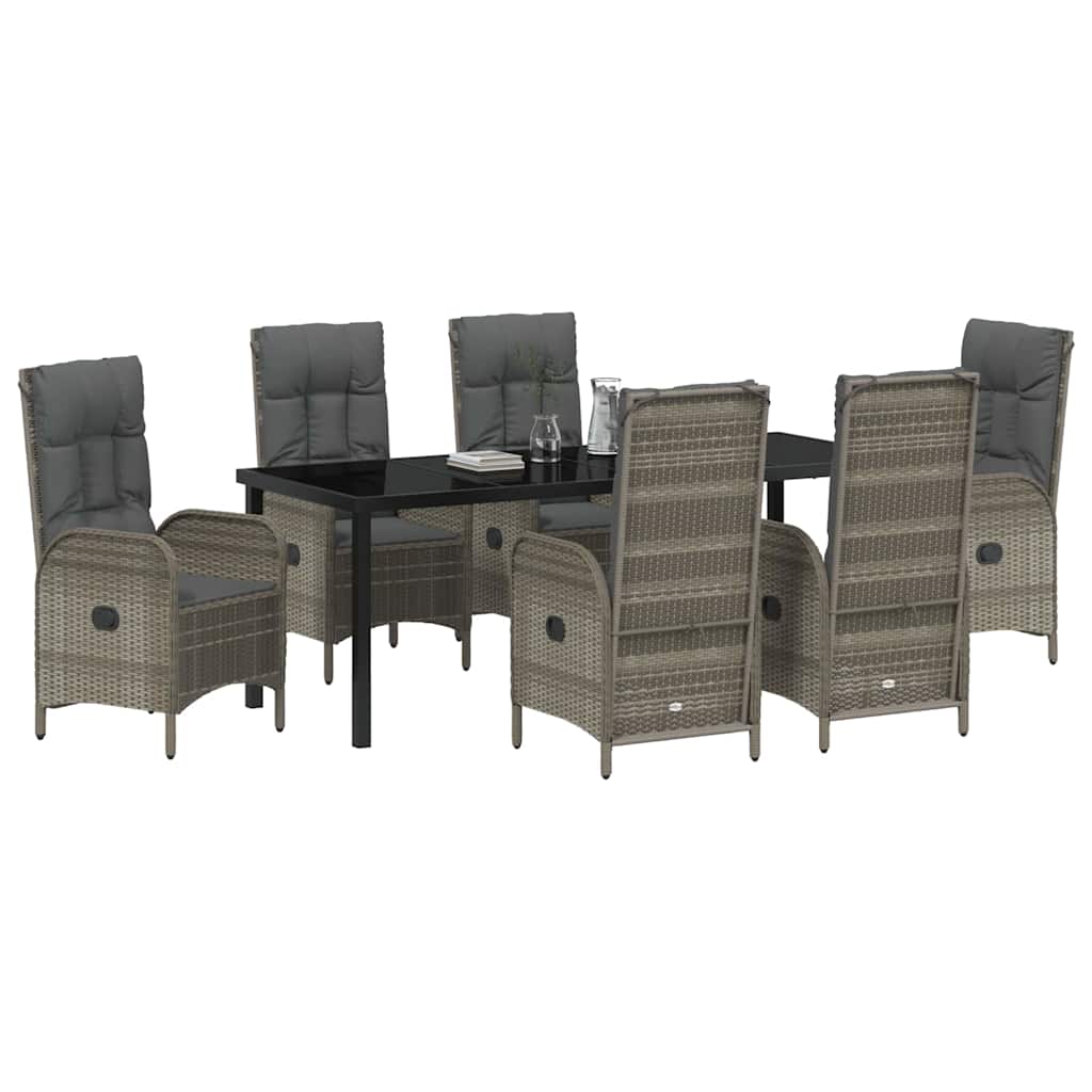 Tuin eettafelset met kussen 7 pcs Grijs poly rattan – afbeelding 3