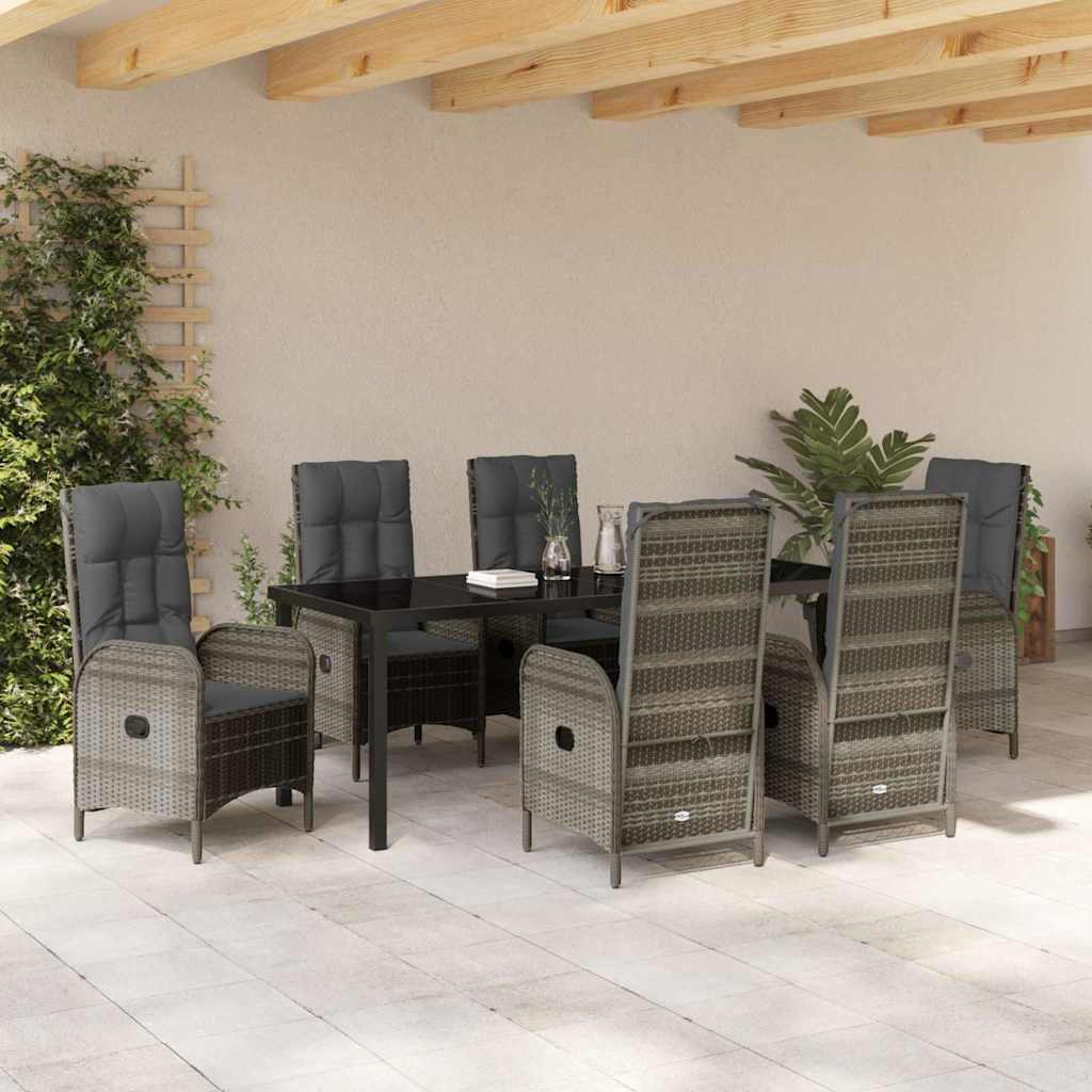 Tuin eettafelset met kussen 7 pcs Grijs poly rattan – afbeelding 4