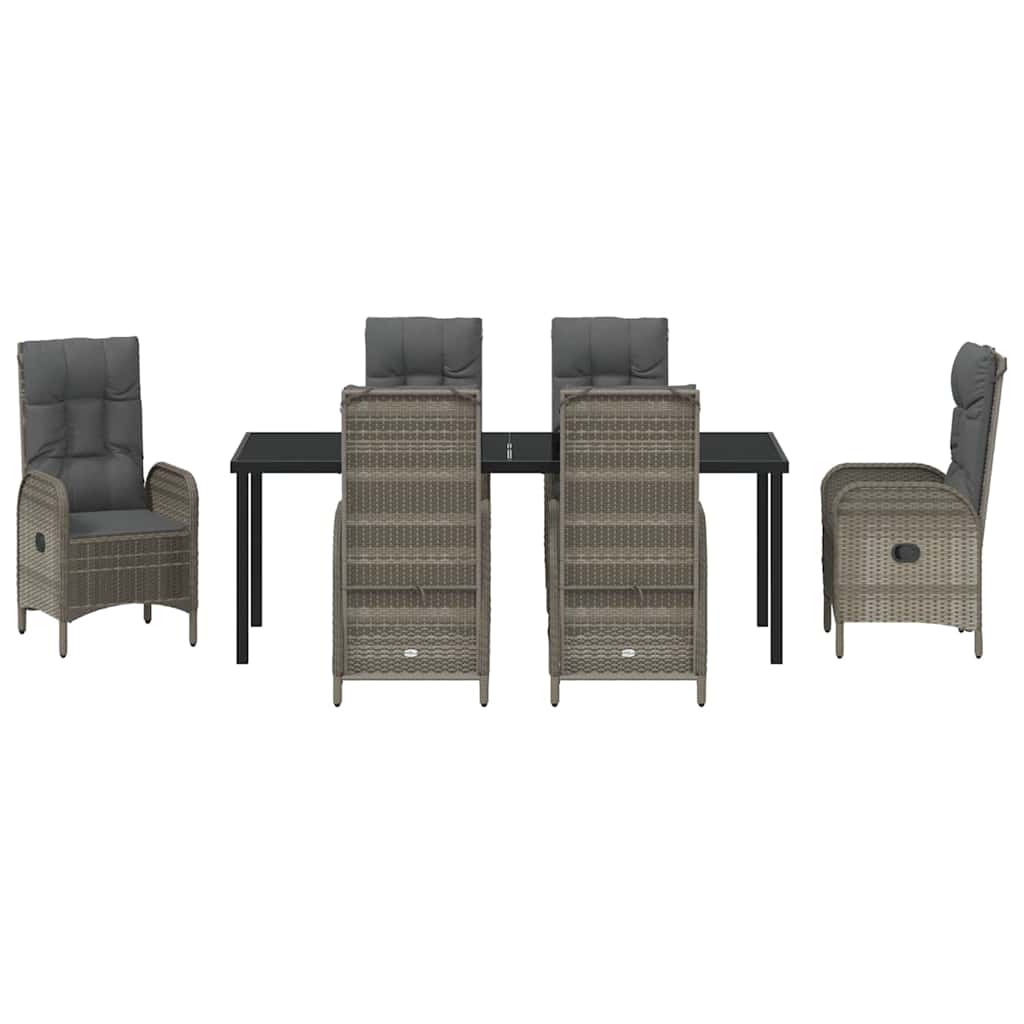 Tuin eettafelset met kussen 7 pcs Grijs poly rattan – afbeelding 7