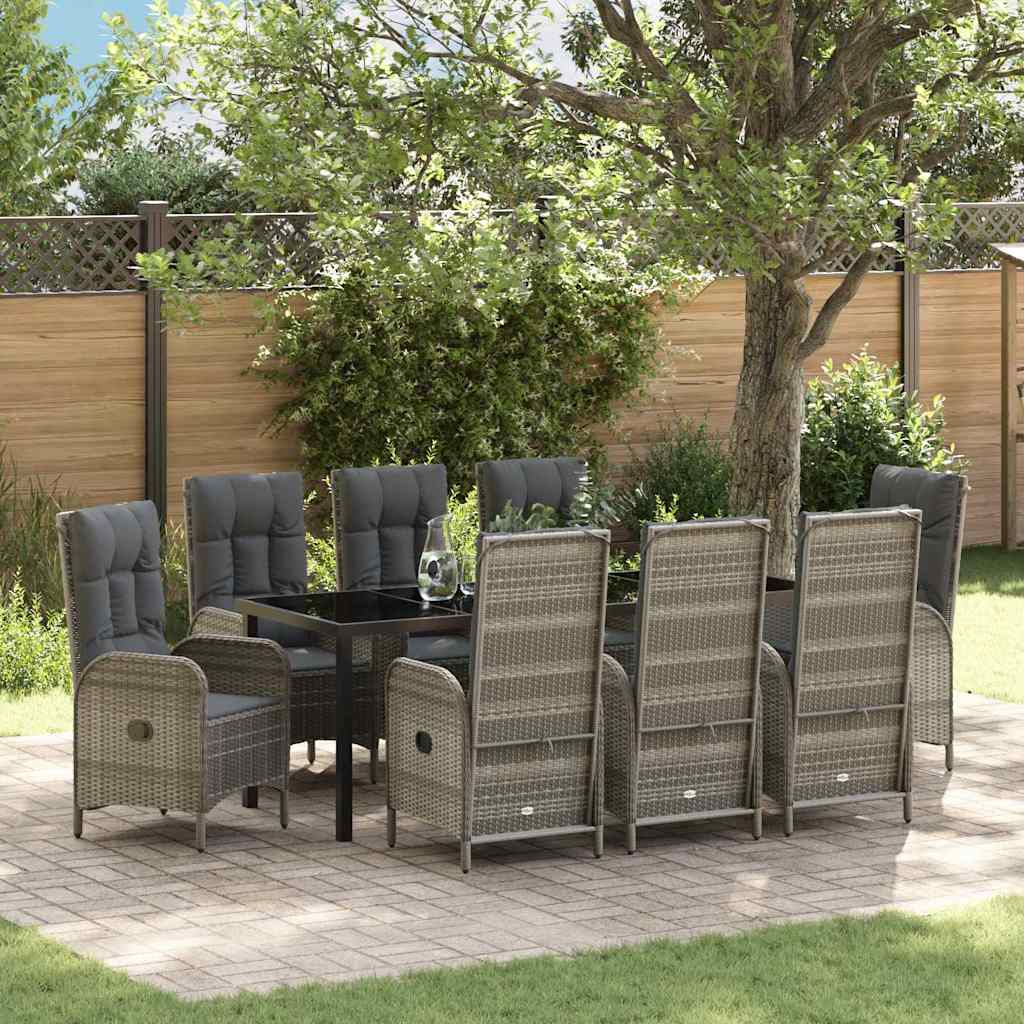 Tuin eettafelset met kussen 9 pcs Grijs poly rattan – afbeelding 1