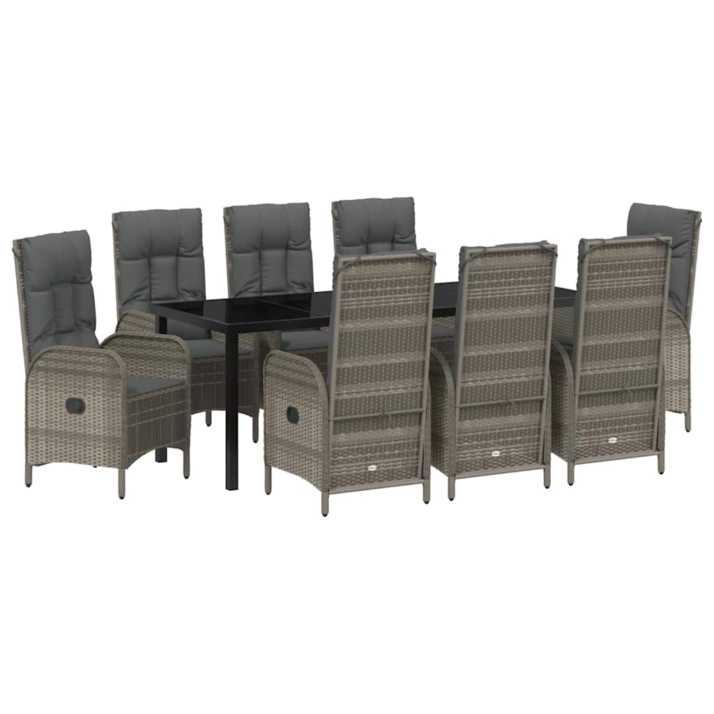 Tuin eettafelset met kussen 9 pcs Grijs poly rattan – afbeelding 2