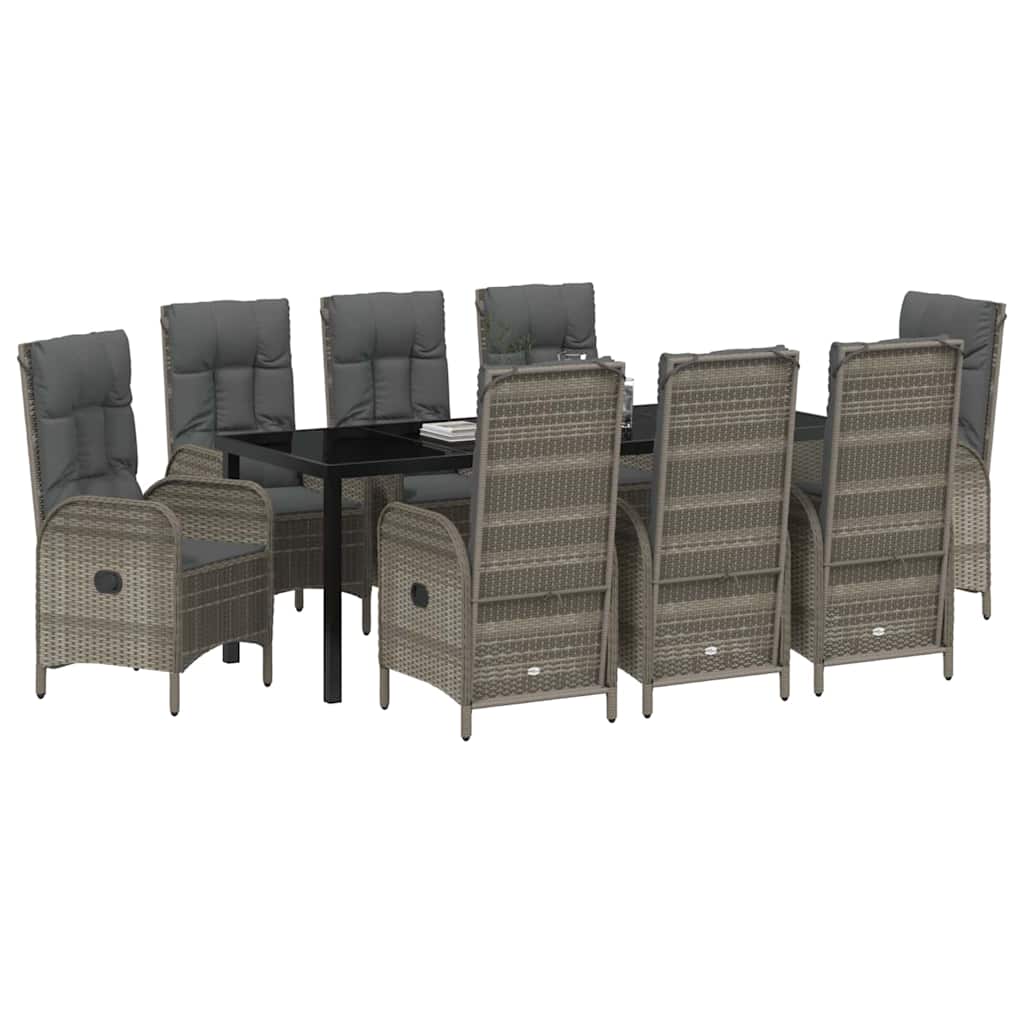 Tuin eettafelset met kussen 9 pcs Grijs poly rattan – afbeelding 3