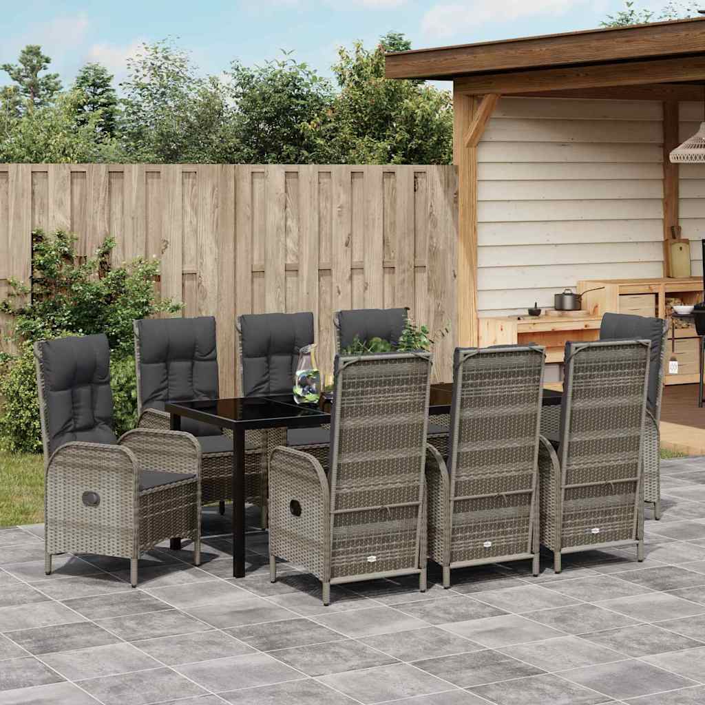 Tuin eettafelset met kussen 9 pcs Grijs poly rattan – afbeelding 4