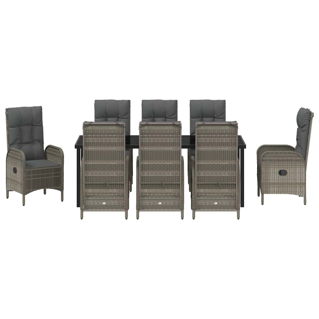 Tuin eettafelset met kussen 9 pcs Grijs poly rattan – afbeelding 7