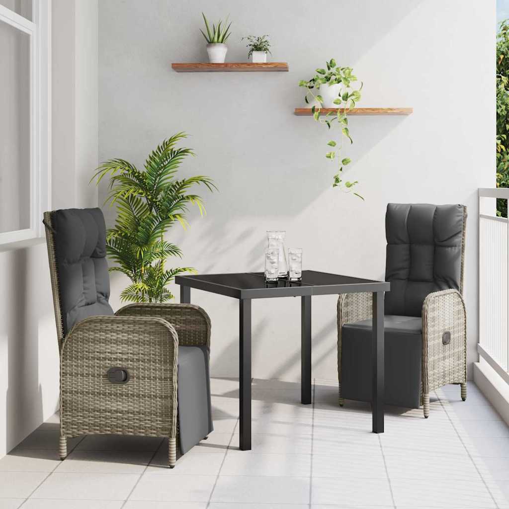 Tuin eettafelset met kussen 3 pcs Grijs poly rattan – afbeelding 1