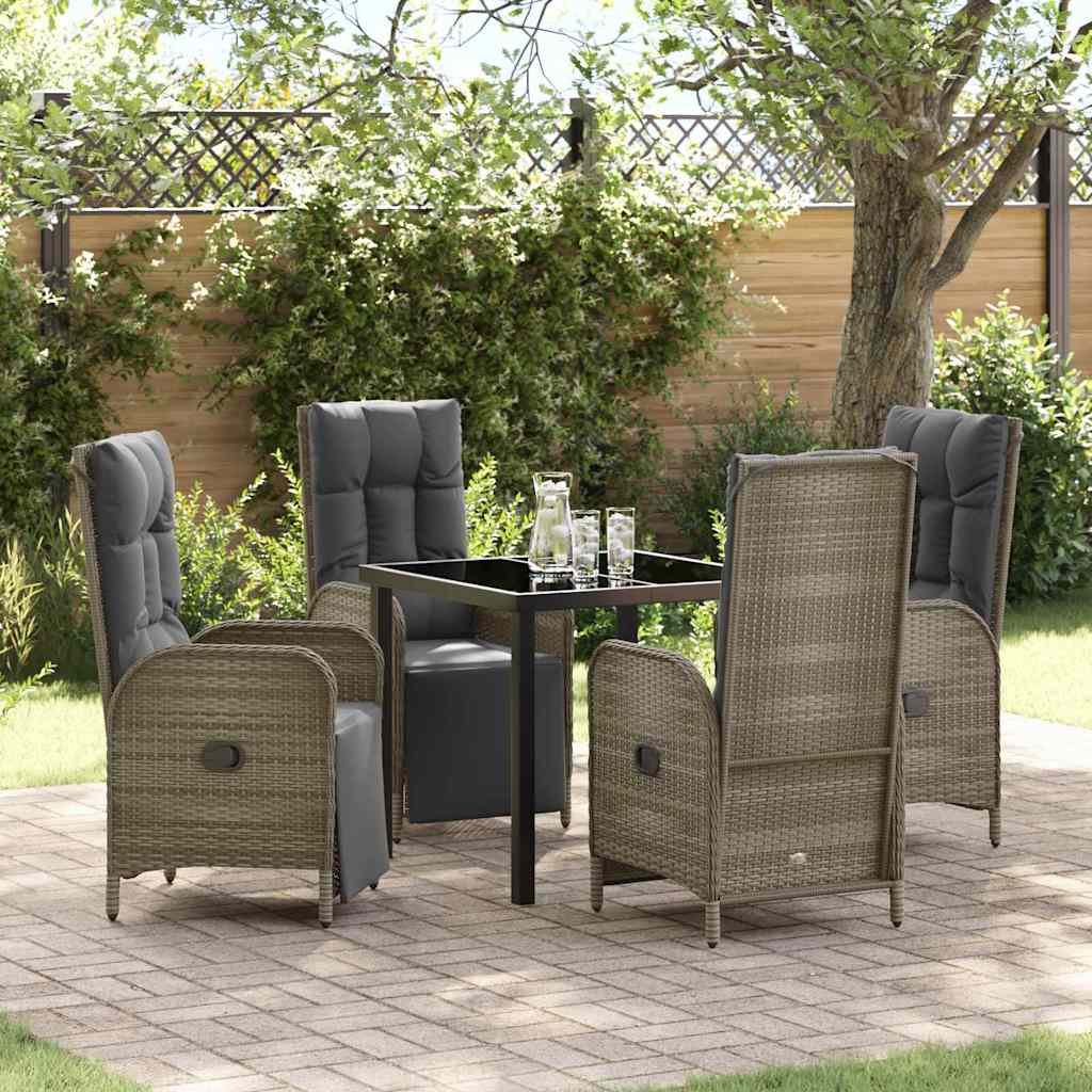Tuin eettafelset met kussen 5 pcs Grijs poly rattan – afbeelding 1
