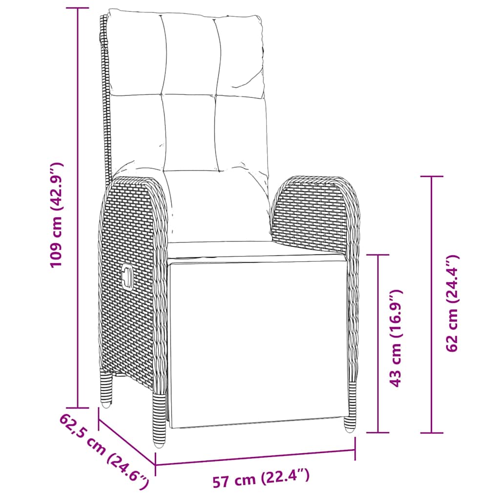 Tuin eettafelset met kussen 5 pcs Grijs poly rattan – afbeelding 10
