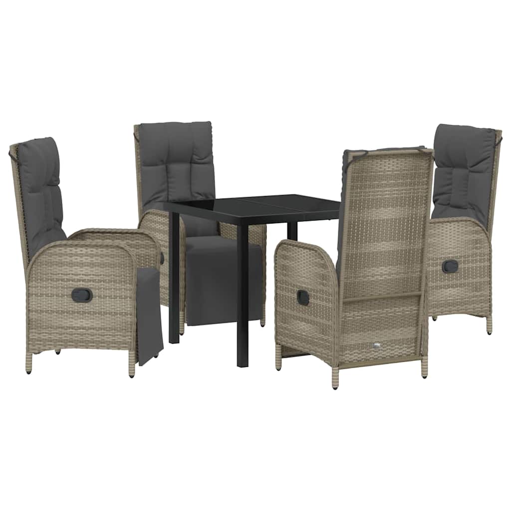Tuin eettafelset met kussen 5 pcs Grijs poly rattan – afbeelding 2