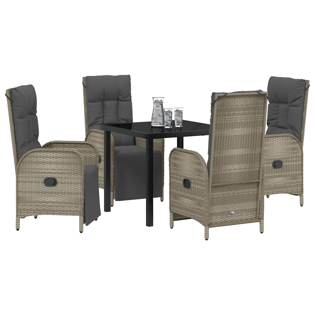 Tuin eettafelset met kussen 5 pcs Grijs poly rattan – afbeelding 3