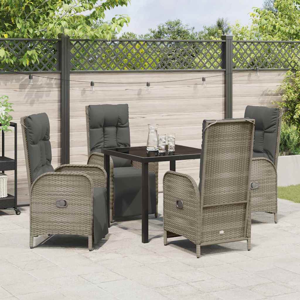 Tuin eettafelset met kussen 5 pcs Grijs poly rattan – afbeelding 4