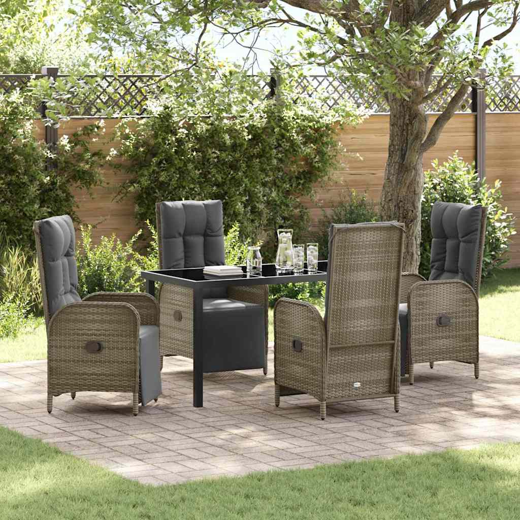 Tuin eettafelset met kussen 5 pcs Grijs poly rattan – afbeelding 1