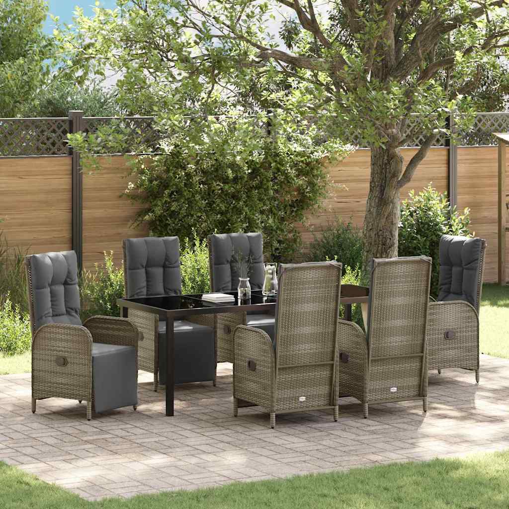 Tuin eettafelset met kussen 7 pcs Grijs poly rattan – afbeelding 1