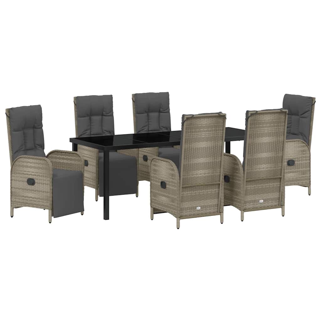 Tuin eettafelset met kussen 7 pcs Grijs poly rattan – afbeelding 2