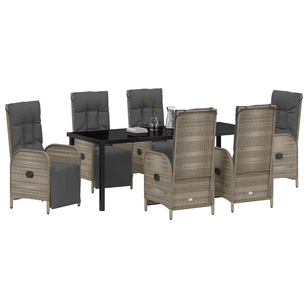 Tuin eettafelset met kussen 7 pcs Grijs poly rattan – afbeelding 3