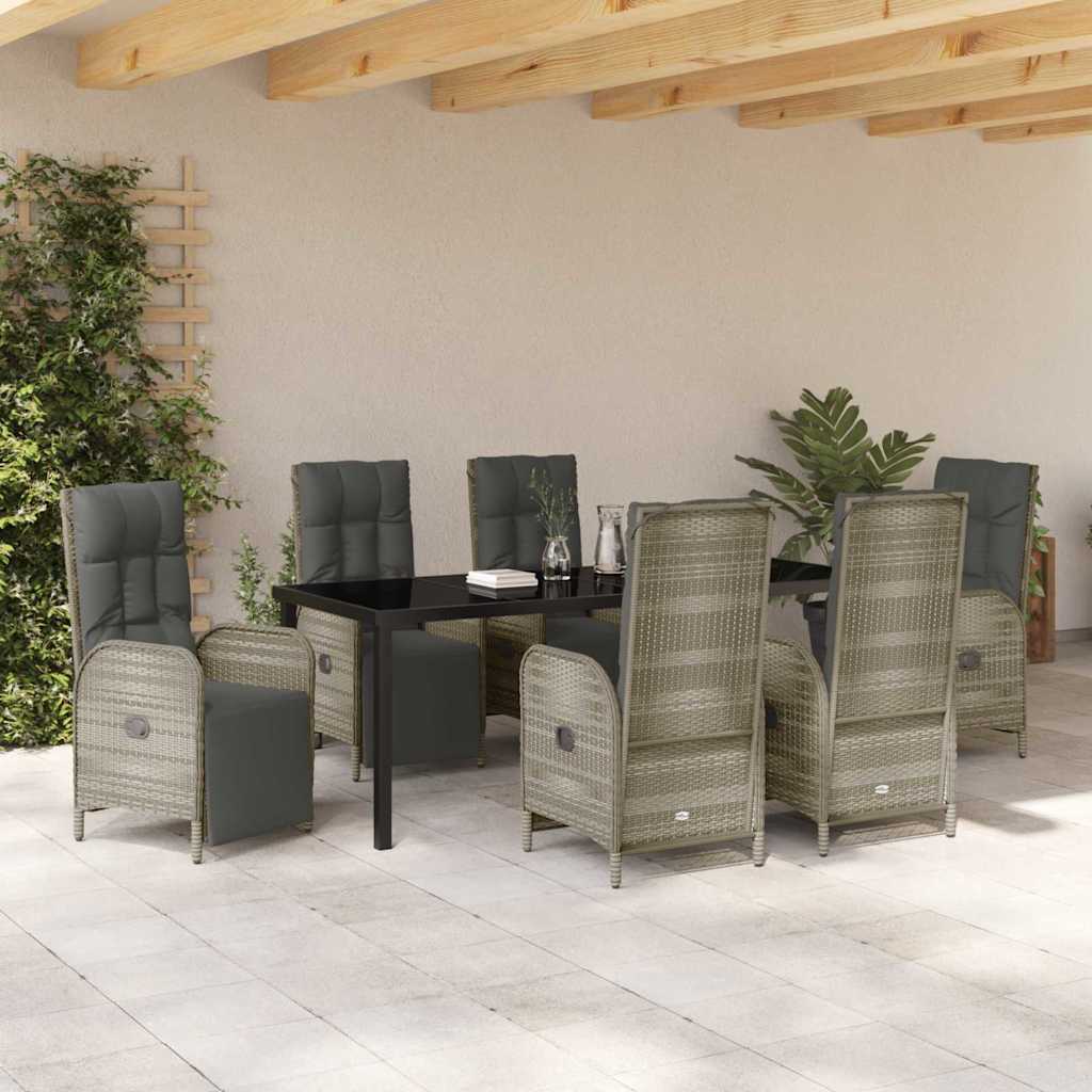 Tuin eettafelset met kussen 7 pcs Grijs poly rattan – afbeelding 4