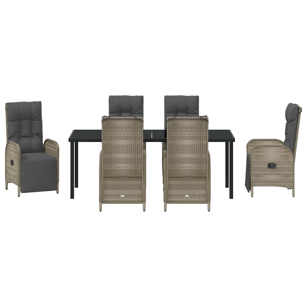 Tuin eettafelset met kussen 7 pcs Grijs poly rattan – afbeelding 7