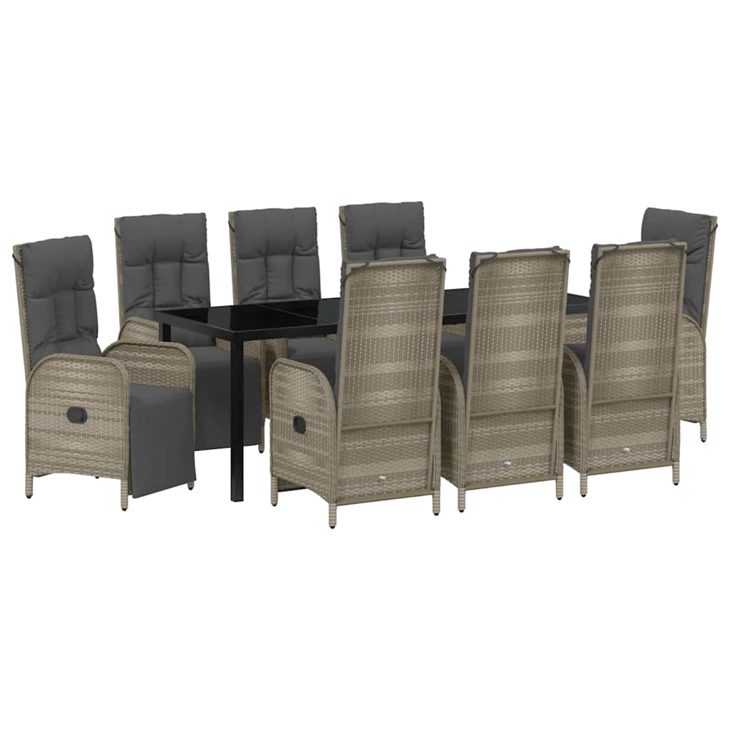 Tuin eettafelset met kussen 9 pcs Grijs poly rattan – afbeelding 2