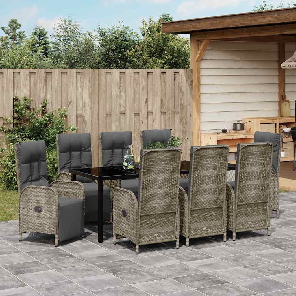 Tuin eettafelset met kussen 9 pcs Grijs poly rattan – afbeelding 4