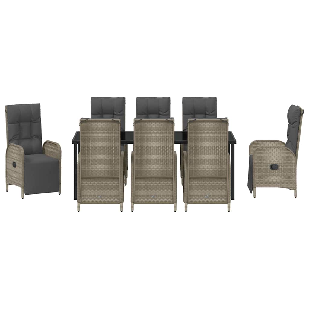 Tuin eettafelset met kussen 9 pcs Grijs poly rattan – afbeelding 7