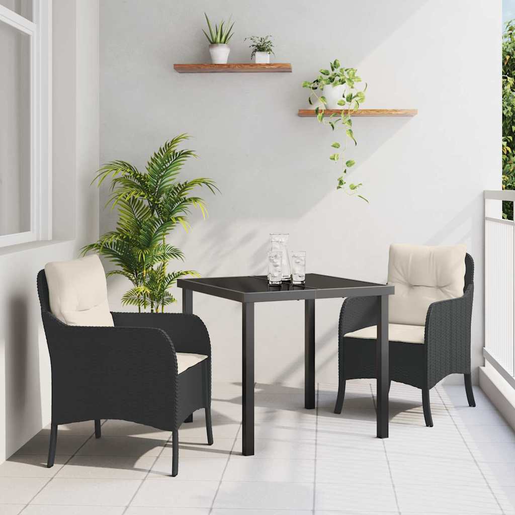 Tuin eettafelset met kussen 3 pcs Zwart poly rattan – afbeelding 1